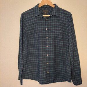Women's J. Crew Button Down Long Sleeve Shirt Blue Teal Plaid Size Small